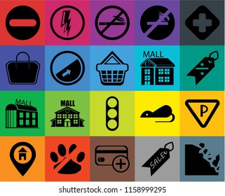 Set Of 20 icons such as Falling rocks, Sale, Cit card, No pets, Location, Hospital, Parking, Traffic light, Mall, Slope, Forbidden, Discount, smoking, transparency icon pack, pixel perfect