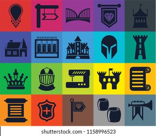 Set Of 20 icons such as Fanfare, Beer, Standard, Shield, Scroll, Tent, Sewing machine, Crown, Alchemy, Helmet, Necklace, Tower, Bridge, transparency icon pack, pixel perfect