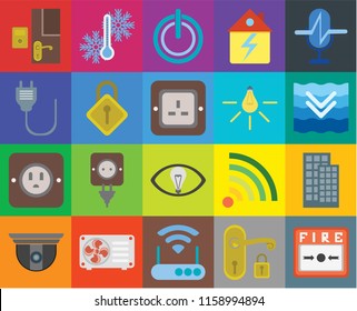 Juego de 20 iconos como alarma de incendios, profundidad, control de voz, hogar, cámara de seguridad, temperatura, WiFi, enchufe, paquete de iconos de transparencia, perfecto píxel