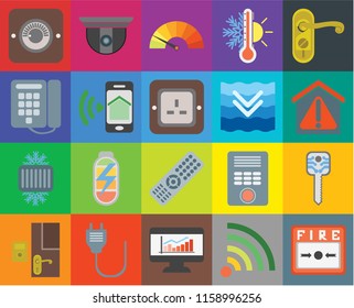 Set Of 20 icons such as Fire alarm, Wifi, Dashboard, Plug, Doorbell, Doorknob, Smart key, Remote, Cool, Smartphone, Deep, Dimmer, home, Meter, transparency icon pack, pixel perfect
