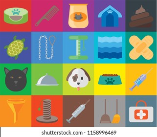 Set Of 20 icons such as First aid, Dustpan, Injection, Scratching, Filter, Poop, Syringe, Dog, Cat, Leash, Water, Pet bed, Band Cat food, transparency icon pack, pixel perfect