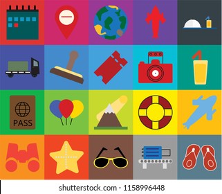 Set Of 20 icons such as Flip flops, Cocktail, Room service, Airplane, Binoculars, Map, Lifebuoy, Trailer, transparency icon pack, pixel perfect