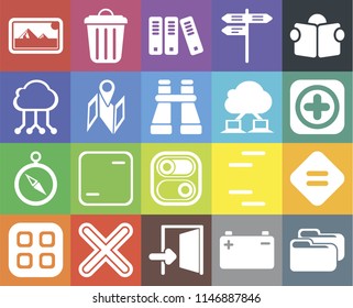 Set Of 20 icons such as Folder, Battery, Exit, Multiply, Menu, Reading, Equal, Switch, Compass, Map, Cloud computing, Photos, Add, Archive, web UI editable icon pack, pixel perfect