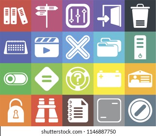 Set Of 20 icons such as Forbidden, Frame, Notepad, Binoculars, Locked, Trash, Id card, Help, Switch, Video player, Folder, Archive, Server, Controls, web UI editable icon pack, pixel perfect