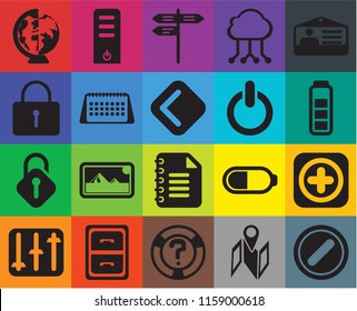 Set Of 20 icons such as Forbidden, Map, Help, Archive, Controls, Id card, Add, Notepad, Unlocked, Calendar, Switch, Worldwide, Battery, Street, transparency icon pack, pixel perfect