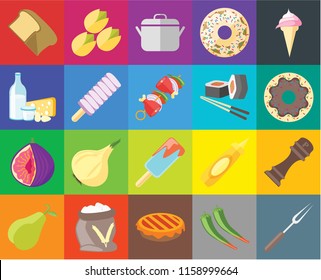 Set Of 20 icons such as Fork, Pepper, Pie, Flour, Pear, Ice cream, Fig, Sushi, Bread, Doughnut, Pot, transparency icon pack, pixel perfect