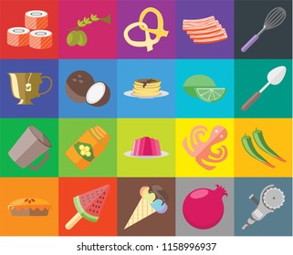 Set Of 20 icons such as Grinder, Pomegranate, Ice cream, Pie, Whisk, Pepper, Jelly, Mug, Coconut, Lime, Sushi, Spoon, Pretzel, transparency icon pack, pixel perfect