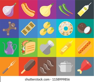 Set Of 20 icons such as Ham, Pot, Coffee, Ice cream, Fork, Oil, Hot dog, Salt, Teapot, Biscuit, Doughnut, Onion, Coconut, transparency icon pack, pixel perfect