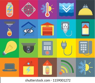 Set Of 20 icons such as Heating, Wifi, Home, Laptop, Lightbulb, Dial, Intercom, Light, Smart home, Plug, Power, Thermostat, transparency icon pack, pixel perfect