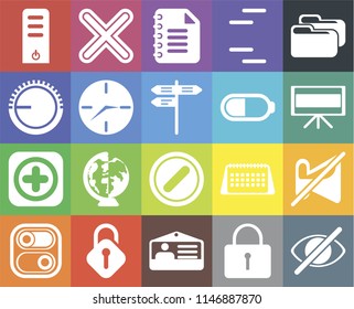 Set Of 20 icons such as Hide, Locked, Id card, Unlocked, Switch, Folder, Muted, Forbidden, Add, Clock, Battery, Server, Television, Notepad, web UI editable icon pack, pixel perfect