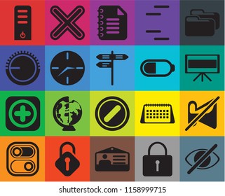 Set Of 20 icons such as Hide, Locked, Id card, Unlocked, Switch, Folder, Muted, Forbidden, Add, Clock, Battery, Server, Television, Notepad, transparency icon pack, pixel perfect