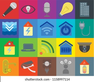 Set Of 20 icons such as Home, Smart, Plug, Security camera, Handle, Smart home, Wifi, Microphone, Voice control, transparency icon pack, pixel perfect