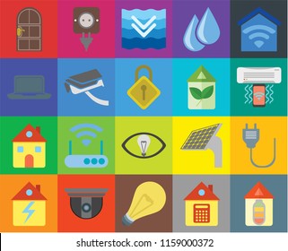 Set Of 20 icons such as Home, Light, Security camera, Smart home, Plug, Smart, Eco Door, Air conditioner, Deep, transparency icon pack, pixel perfect