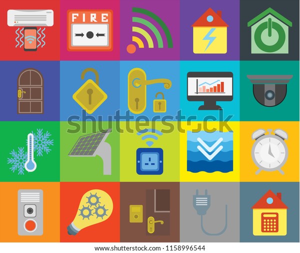 Set Of 20 icons such as Home, Plug, Doorbell,\
Smart, Intercom, Smart home, Alarm, Socket, Temperature, Locked,\
Dashboard, Air conditioner, Security camera, Wifi, transparency\
icon pack, pixel perfect