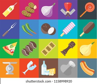 Set Of 20 icons such as Hot dog, Salt, Dairy, Glass, Scale, Jawbreaker, Onion, Biscuit, Pizza, Pepper, Ice cream, Oil, transparency icon pack, pixel perfect