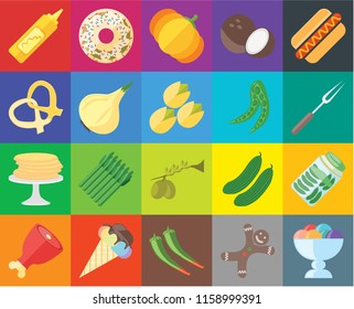 Set Of 20 icons such as Ice cream, Gingerbread, Pepper, Ham, Hot dog, Pickles, Olives, Pancakes, Onion, Peas, Mustard, Fork, Pumpkin, transparency icon pack, pixel perfect