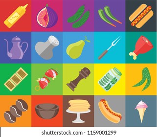 Set Of 20 icons such as Ice cream, Hot dog, Pancakes, Bowl, Coffee, Peas, Pepper, Biscuit, Salt, Fork, Mustard, Ham, Cucumber, transparency icon pack, pixel perfect