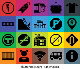 Set Of 20 icons such as Information, Bus, Wifi, Girl, Barcode, Shirt, Turn, Mall, Junction, Falling rocks, No parking, Electricity, Location, Store, transparency icon pack, pixel perfect