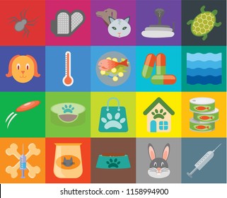 Set Of 20 icons such as Injection, Rabbit, Bowl, Cat food, Treats, Turtle, Canned Shopping bag, Frisbee, Thermometer, Drugs, Spider, Water, Pet, transparency icon pack, pixel perfect