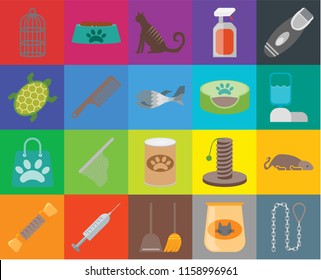 Set Of 20 icons such as Leash, Cat food, Dustpan, Injection, Rope, Razor, Mouse, Pet Shopping bag, Comb, bed, Cage, Water tank, Cat, transparency icon pack, pixel perfect