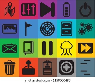 Set Of 20 icons such as Lines, Add, Id card, Upload, Garbage, Switch, Fast forward, Pause, Send, Flag, Archive, Map, Settings, Next, transparency icon pack, pixel perfect