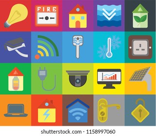 Set Of 20 icons such as Locked, Doorknob, Smart home, Home, Laptop, Eco Panel, Security camera, Wifi, Temperature, Light, Plug, transparency icon pack, pixel perfect