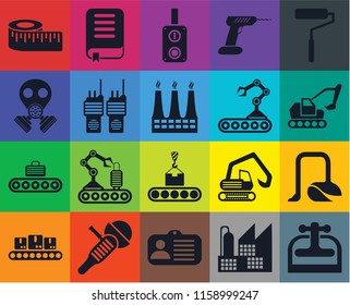 Set Of 20 icons such as Machine press, Excavator, Roller, Drill, Conveyor, Book, Digger, Gas mask, transparency icon pack, pixel perfect