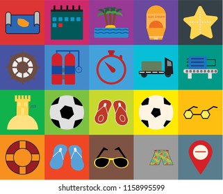 Set Of 20 icons such as Map, Swimsuit, Sunglasses, Flip flops, Lifebuoy, Starfish, Sand castle, Aqualung, Trailer, Check out, Island, transparency icon pack, pixel perfect