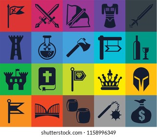 Set Of 20 icons such as Money bag, Morning star, Beer, Bridge, Flag, Sword, Helmet, Standard, Castle, Poison, , Wine, Crossbow, transparency icon pack, pixel perfect
