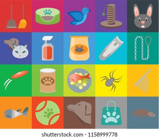 Set Of 20 icons such as Mouse, Shopping bag, Dog, Ball, Fish, Rabbit, Net, Fish food, Frisbee, Spray, Nail clippers, Dustpan, Leash, Bird, transparency icon pack, pixel perfect