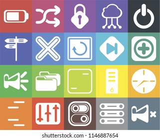 Set Of 20 icons such as Mute, Database, Switch, Controls, Lines, Clock, Frame, Speaker, Multiply, Skip, Battery, Add, Lock, web UI editable icon pack, pixel perfect