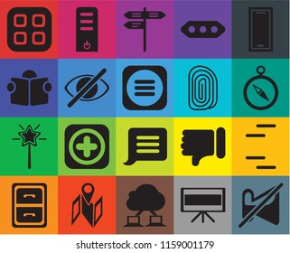 Set Of 20 icons such as Muted, Television, Cloud computing, Map, Archive, Smartphone, Lines, Notification, Magic wand, Hide, Fingerprint, Menu, Compass, Street, transparency icon pack, pixel perfect