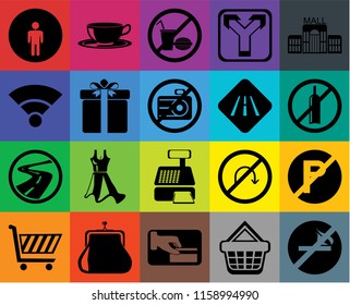 Set Of 20 icons such as No smoking, alcohol, Mall, Junction, Shopping cart, Coffee cup, turn, Wifi, transparency icon pack, pixel perfect