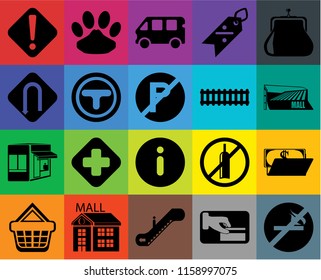 Set Of 20 icons such as No smoking, Card payment, Escalator, Mall, Shopping basket, Purse, Wallet, Information, Store, Junction, Train, Warning, Bus, transparency icon pack, pixel perfect