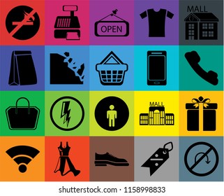 Set Of 20 icons such as No turn, Discount, Shoes, Dress, Wifi, Mall, Gift, Restroom, Tote bag, Falling rocks, Smartphone, smoking, Telephone, Open, transparency icon pack, pixel perfect