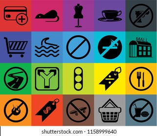 Set Of 20 icons such as No food, Shopping basket, Skateboard, Price, fire, Gun, Restaurant, Traffic light, Roads, Wave, smoking, Cit card, Mall, Mannequin, transparency icon pack, pixel perfect