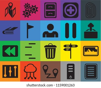 Set Of 20 icons such as Note, Server, Placeholders, Cloud computing, Controls, Fingerprint, Photos, Garbage, Rewind, Flag, Pause, Map, Upload, Archive, transparency icon pack, pixel perfect