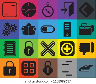 Set Of 20 icons such as Notebook, Lines, Unlocked, Menu, Locked, Back, Dislike, Multiply, Note, Reading, Server, Frame, Folder, Compass, transparency icon pack, pixel perfect