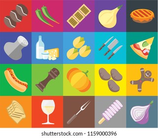 Set Of 20 icons such as Onion, Ice cream, Fork, Glass, Toast, Pie, Gingerbread, Pumpkin, Hot dog, Dairy, Knives, Coffee, Pizza, Biscuit, transparency icon pack, pixel perfect