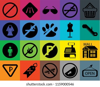 Set Of 20 icons such as Open, Escalator, Shopping basket, No smoking, Parking, Road, Cashier machine, Restroom, transparency icon pack, pixel perfect