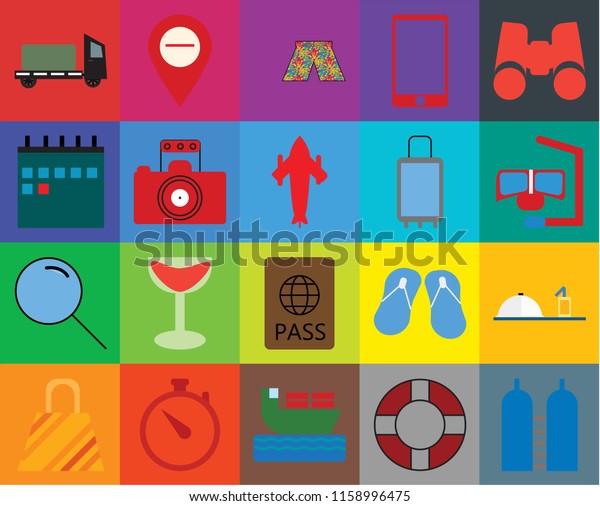 Set Of 20 icons such as Oxygen, Lifebuoy, Ship,\
Time, Bag, Binoculars, Room service, Passport, Search, Photography,\
Suitcases, Trailer, Snorkel, Swimsuit, transparency icon pack,\
pixel perfect