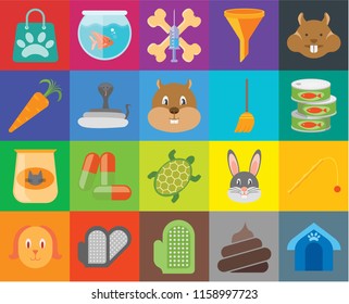 Set Of 20 icons such as Pet house, Poop, Glove, Grooming glove, Dog, Hamster, Toy, Turtle, Cat food, Snake, Broom, Shopping bag, Canned Treats, transparency icon pack, pixel perfect