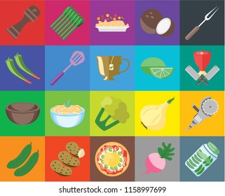 Set Of 20 icons such as Pickles, Radish, Pizza, Potatoes, Cucumber, Fork, Grinder, Cauliflower, Bowl, Spatula, Lime, Pepper, Butcher, Risotto, transparency icon pack, pixel perfect