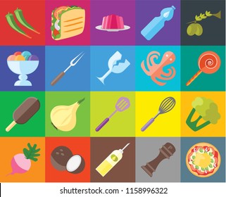 Set Of 20 icons such as Pizza, Pepper, Oil, Coconut, Radish, Olives, Cauliflower, Spatula, Ice cream, Fork, Octopus, Jawbreaker, Jelly, transparency icon pack, pixel perfect