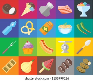 Set Of 20 icons such as Potatoes, Coffee, Ice cream, Onion, Biscuit, Spoon, Hot dog, Fork, Pretzel, Pasta, Coconut, Pepper, Salt, transparency icon pack, pixel perfect