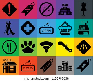 Set Of 20 icons such as Price, Mall, Sale, Closed, Mannequin, Road, Wifi, Restaurant, Hospital, Shopping basket, Warning, Cashier machine, No turn, transparency icon pack, pixel perfect