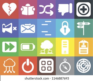Set Of 20 icons such as Radar, Compass, Menu, Switch, Cloud computing, Add, Id card, Fast forward, Send, Lock, Dislike, Street, Shuffle, web UI editable icon pack, pixel perfect