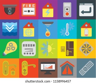 Set Of 20 icons such as Remote, Smart home, Dashboard, Doorknob, Handle, Browser, Cooler, Heating, Smart, Home, Temperature, Security camera, transparency icon pack, pixel perfect