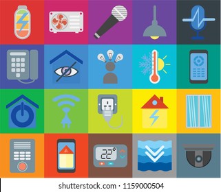 Set Of 20 icons such as Security camera, Remote, Voice control, Lighting, Intercom, Air conditioner, Home, Dial, transparency icon pack, pixel perfect