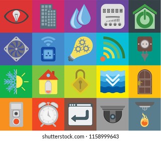Set Of 20 icons such as Sensor, Security camera, Browser, Alarm, Intercom, Smart home, Door, Locking, Heating, Socket, Wifi, Smart, Plug, Water, transparency icon pack, pixel perfect